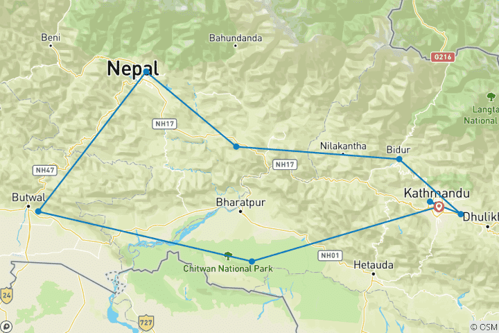 Kaart van Nepal Intro Cultuur en Wildlife