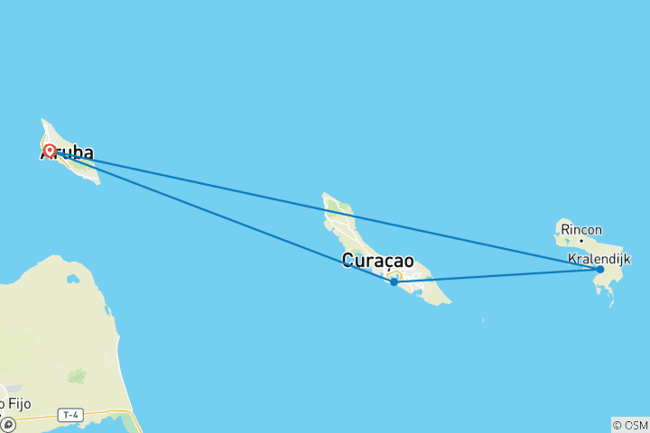 Carte du circuit Aruba, Bonaire et Curaçao : Évasion dans les Caraïbes 8 jours