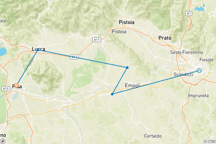 Karte von Reise de Tuscany Italien RadReise - Florenz nach Pisa