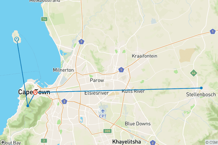Map of 7 -DAYS CAPE TOWN ROBBEN ISLAND ECONOMIC PACKAGE TOUR ACTIVITIES