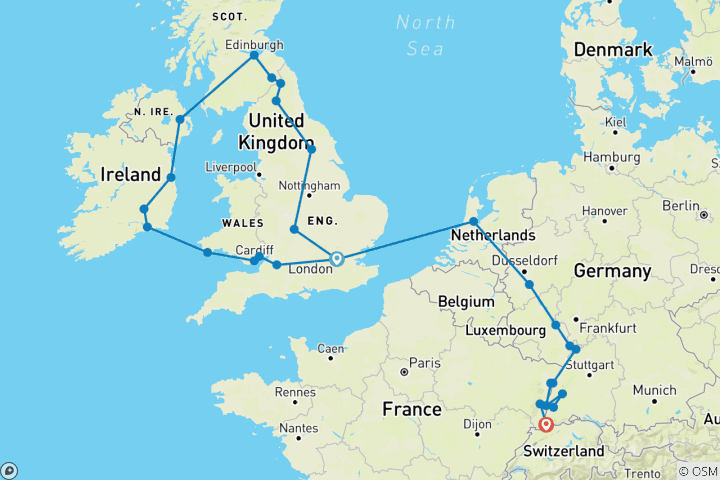Carte du circuit Le meilleur de la Grande-Bretagne et de l'Irlande avec le Rhin romantique 2027