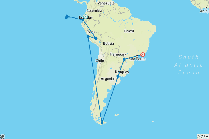 Map of Antarctic Voyage with South America and Galápagos Islands 2027 - Guayaquil to Rio de Janeiro, 2028 - Quito to Rio de Janeiro (2028)