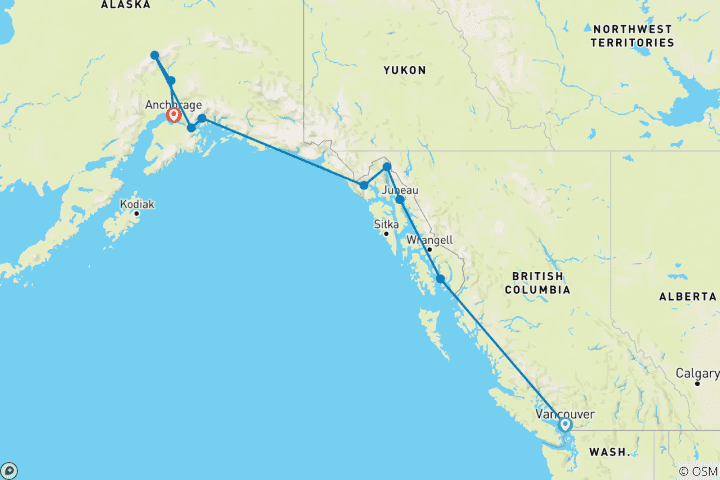 Mapa de Maravillas Naturales de Alaska Vancouver → Anchorage (2027)