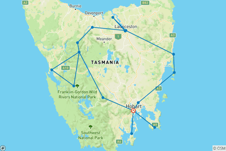 Carte du circuit Ultimate Tasmania (petit groupe)
