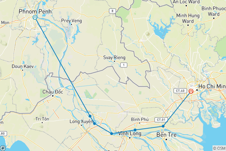 Mapa de Crucero de 4 noches por el río Mekong | Camboya a Vietnam | Mekong Navigator