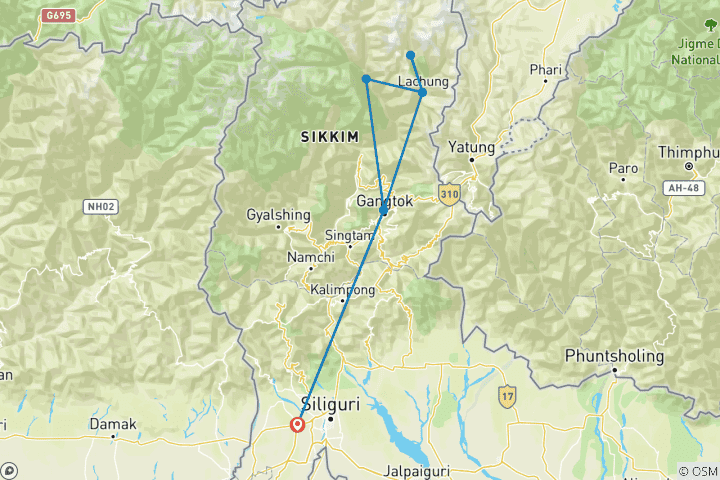 Map of Northeast Sikkim Gangtok, Lachen & Lachung Experience