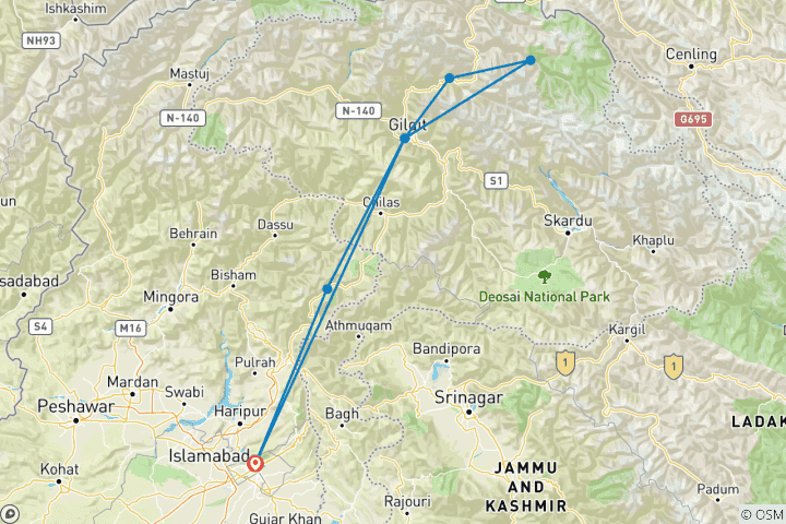 Kaart van Hunza Shimshal Pas & Pamir Trek