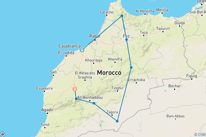 Carte du circuit Aventure au Maroc 13 jours