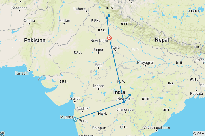 Map of Exotic India, Mumbai, Pench Tiger Safari & Shimla Hills