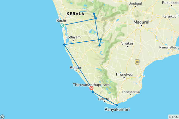 Carte du circuit Kerala Nature & Coastal Delight