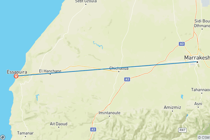 Karte von Rund um Marrakesch: Atlasgebirge, Himmel, Wüste & Küste