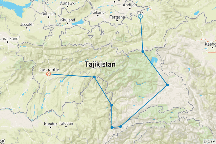 Kaart van M41 WEG: PAMIR SNELWEG EN WAKHAN CORRIDOR