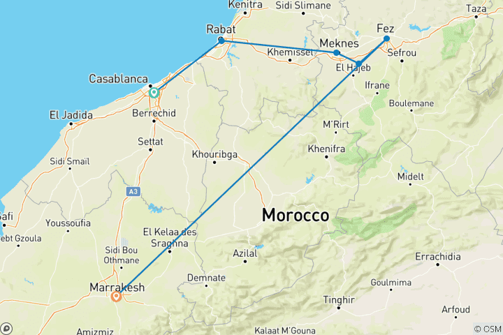 Mapa de Marruecos Imperial: Un viaje de lujo a través del tiempo desde Casablanca