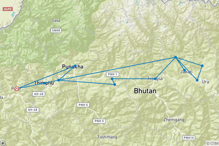 Kaart van Bhutan Jambay Lakhang Festival - 12 dagen