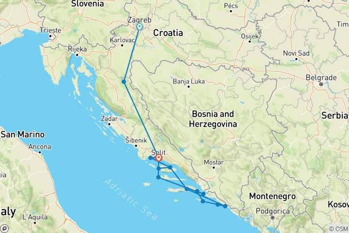 Map of Islands & Lakes of Croatia (Deluxe Superior) - 11 days