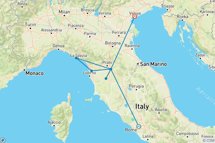 Carte du circuit Budget Best of Italy Explorer - 8 jours