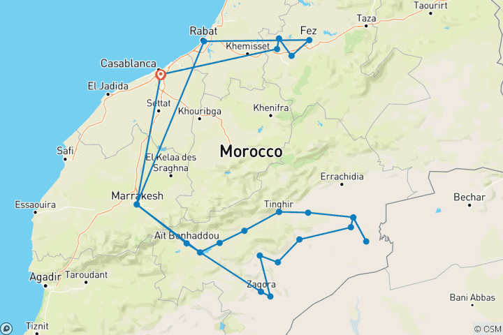 Map of Casablanca, Marrakech & the Sahara - 10 days