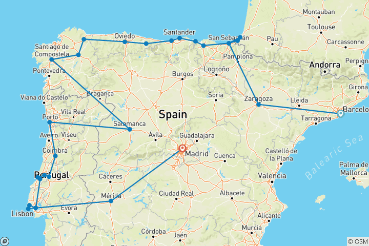 Map of Barcelona, Northern Spain & Portugal (Superior) - 16 days