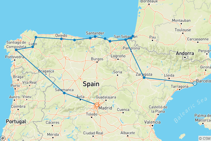 Kaart van Barcelona, Noord-Spanje & Madrid - 10 dagen
