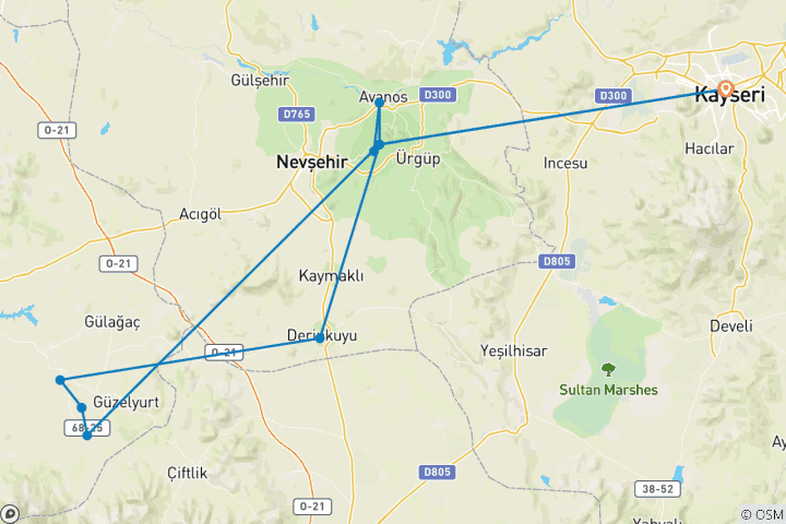 Kaart van Geheimen van Cappadocië - 4 dagen