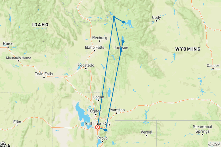 Kaart van Winter Grand Teton & Yellowstone - 7 dagen