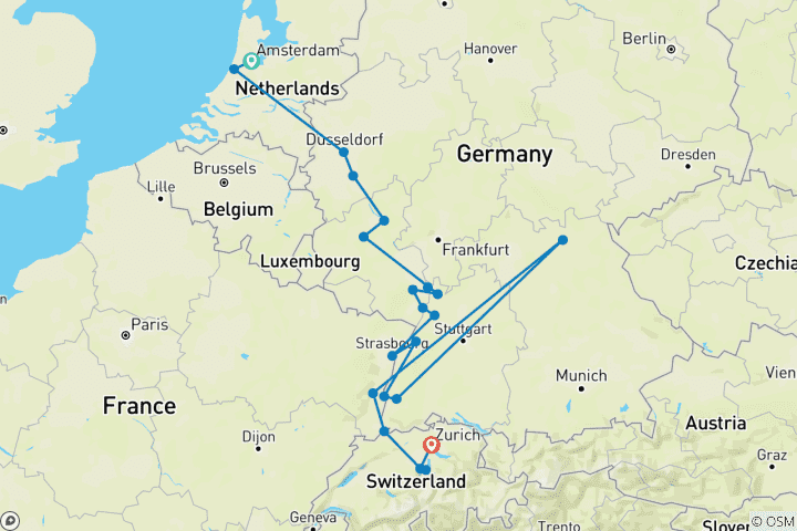 Carte du circuit Tulipes du Rhin et Lucerne - Zurich