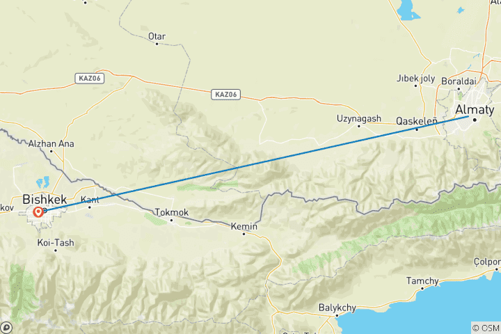 Map of 3 days tour offer Almaty-Bishkek sightseeing tour