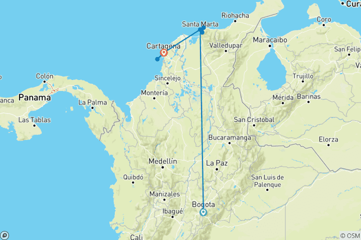 Carte du circuit Colombie classique - 10 jours