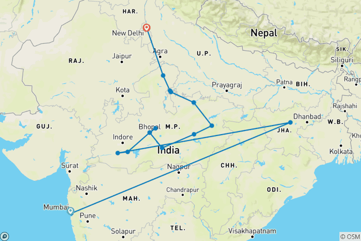 Karte von Unglaubliches Indien, Tempel, Bandhavgarh-Tiger und zeitloses Erbe