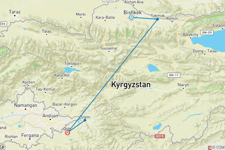Kaart van 5-daagse culturele en islamitische erfgoedtour in Kirgizië