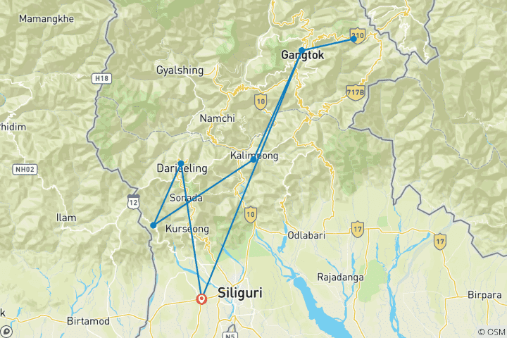 Map of Eastern Himalayas & Scenic Darjeeling to Gangtok Experience
