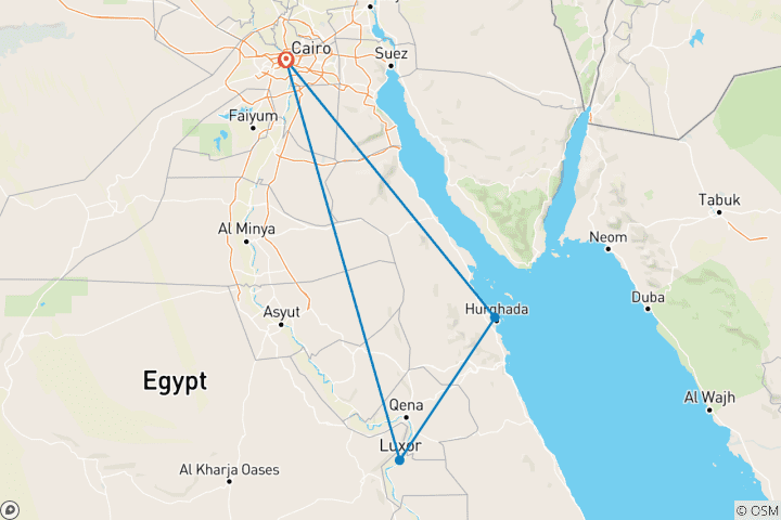Map of Cairo, Luxor and Hurghada Private Tour