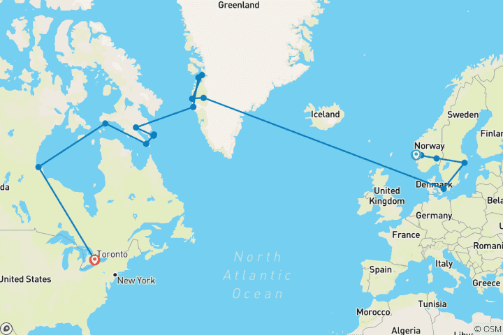 Map of Scandinavian Discovery & the Canadian Arctic - Cruise & Land journey