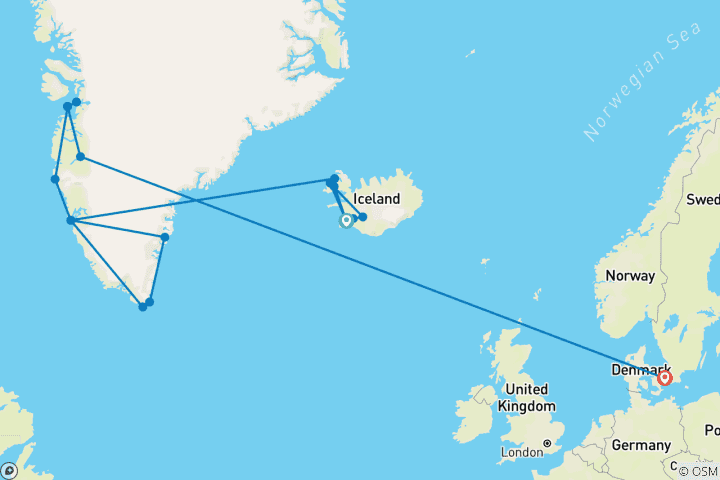 Mapa de Reikiavik, Groenlandia y Bahía de Disko - Crucero y Viaje por Tierra