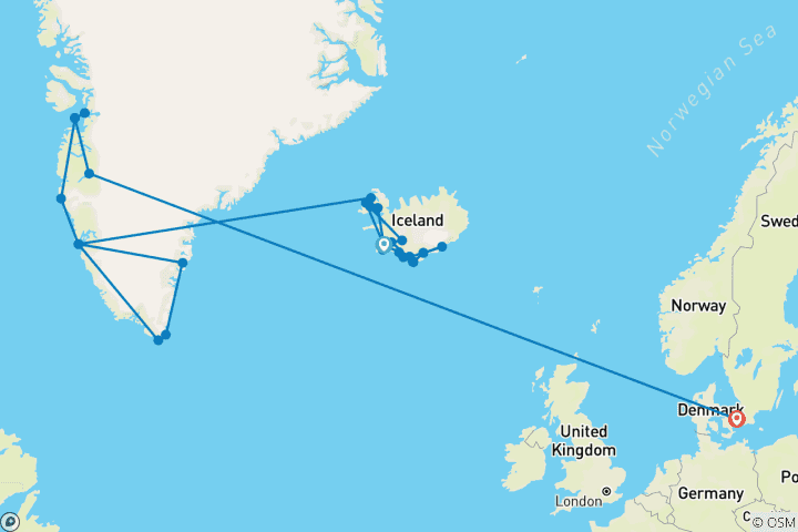 Mapa de Islandia y Groenlandia a fondo - Viaje en Crucero y por Tierra 2028