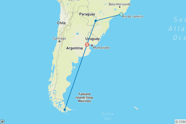 Kaart van Hoogtepunten van Antarctica, Argentinië en Brazilië - Cruise & Land Journey 2028-2029 - 21 Dagen
