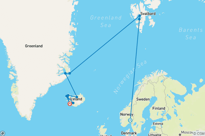 Carte du circuit Merveilles du Haut Arctique : Reykjavik Extension - Croisière et voyage terrestre