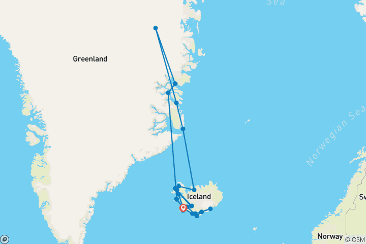 Carte du circuit Parcs nationaux d'Islande et du Groenland oriental - Croisière et voyage terrestre