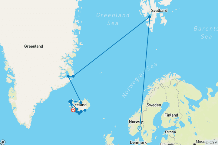 Kaart van Wonderen van de Hoge Noordpool, Groenland & IJsland - Cruise & Landreis