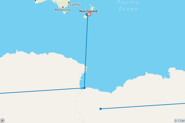 Carte du circuit La mer de Ross en Antarctique, le mont Cook et Christchurch - Croisière et voyage 2029|2028 - 27 jours