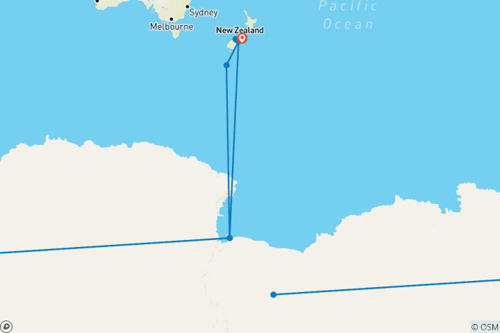 Carte du circuit La mer de Ross en Antarctique, le mont Cook et Christchurch - Croisière et voyage 2029|2028 - 27 jours (12 destinations)