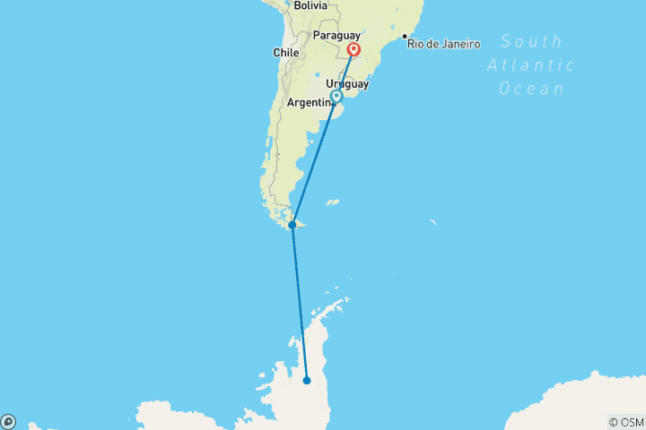 Carte du circuit Antarctique et chutes d'Iguazu - Croisière et voyage terrestre