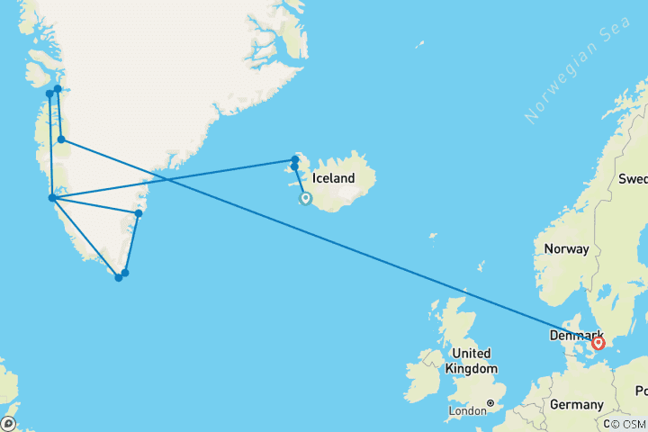 Mapa de De Islandia a Groenlandia y los Glaciares de la Bahía de Disko 2028