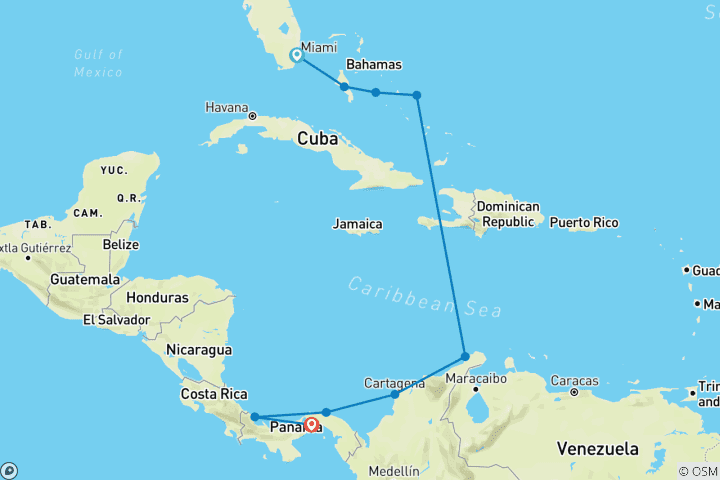 Carte du circuit Voyage sous les tropiques : Bahamas, Caraïbes et canal de Panama