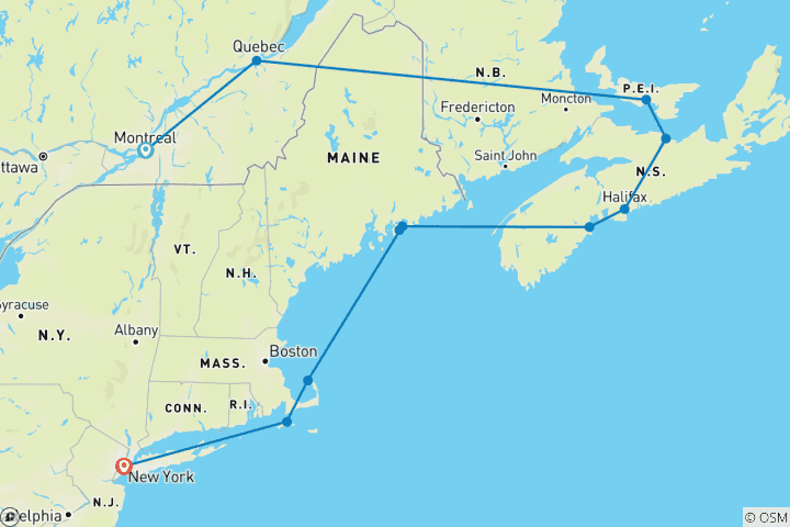 Karte von Herbstlaub in Kanada und an der Ostküste Amerikas 2028