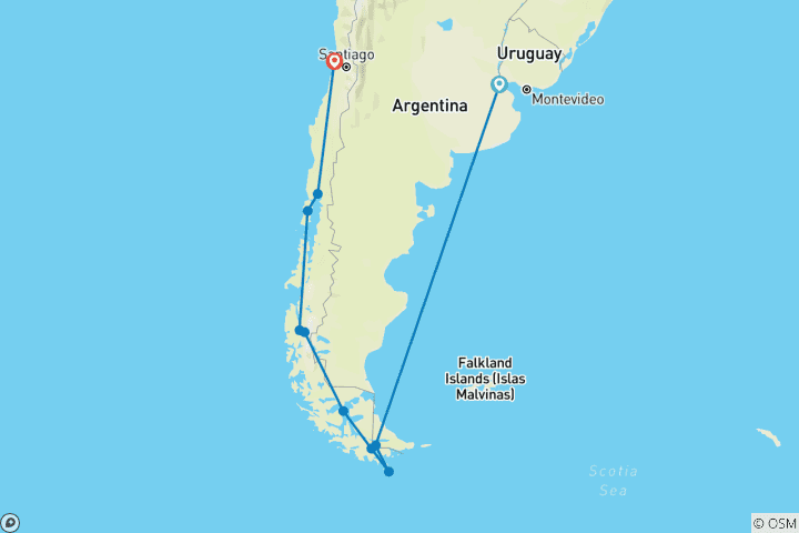 Carte du circuit Fjords chiliens et glaciers du canal de Beagle 2028|2029