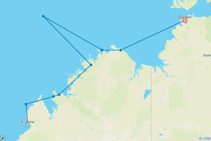 Map of Discover the Kimberley Coastline: An Ancient Wilderness 2028 - 11 Days (from Ashmore Reef Marine Park to Darwin)