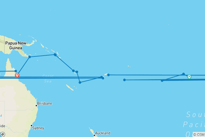 Kaart van Ultieme reis: Tahiti, Papoea-Nieuw-Guinea & Salomoneilanden