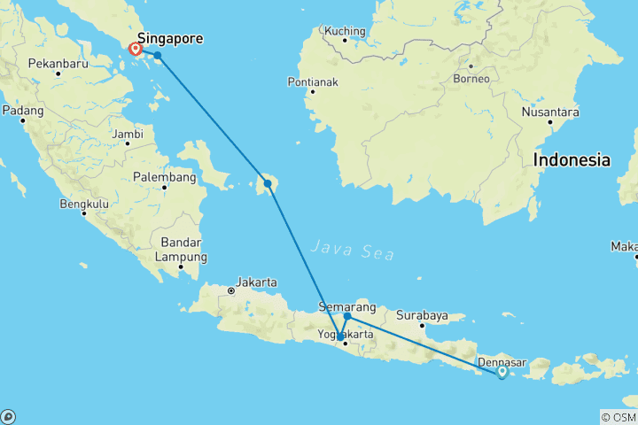 Mapa de Maravillas de Indonesia y Templos Sagrados 2028 - 11 Días (from Denpasar to Singapur)
