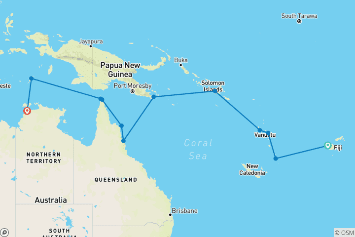 Carte du circuit Voyage ultime : Îles du Pacifique - Salomon, Papouasie et le Top End australien